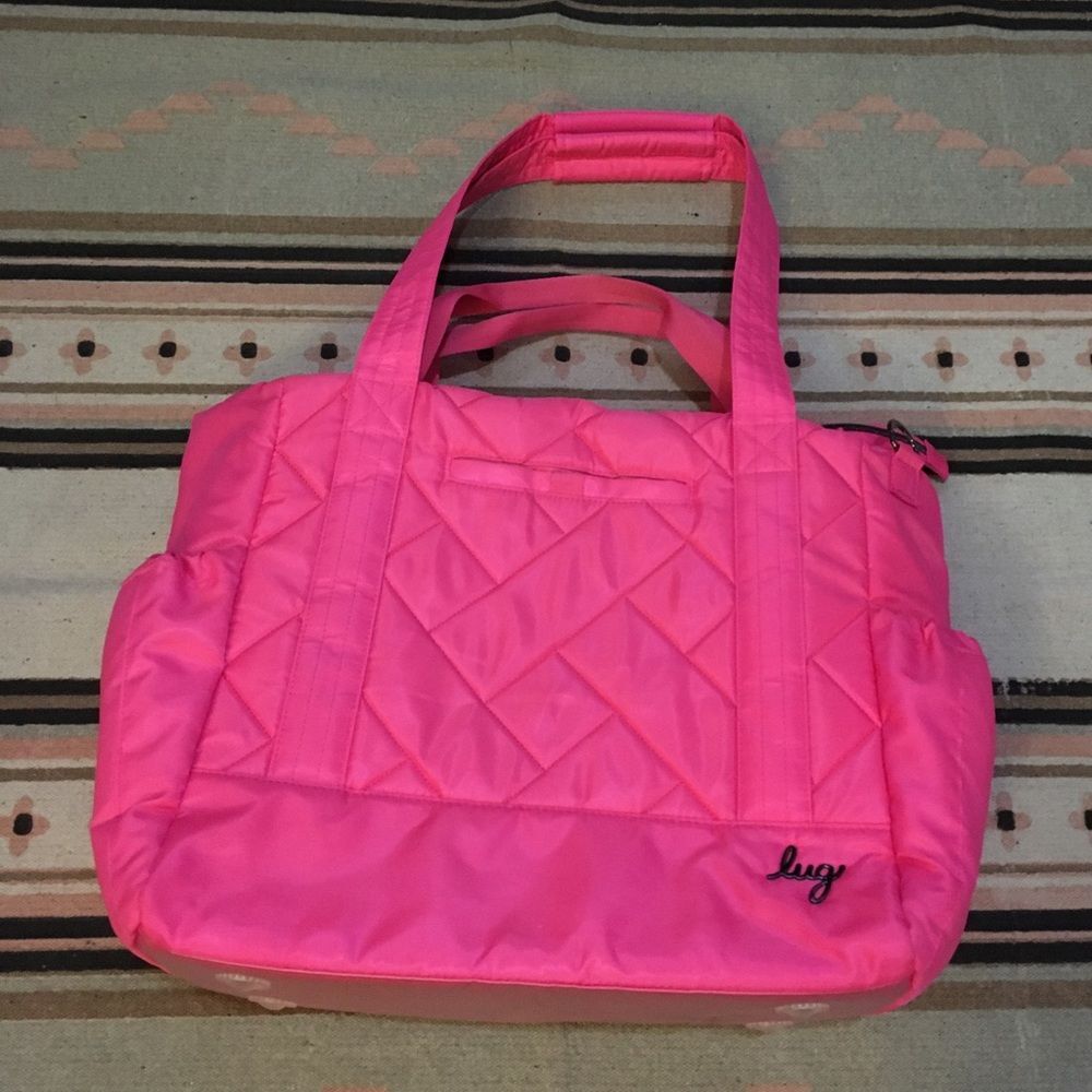 Lug Baby Yatch Hot pink travel bag fits on top of luggage multi pockets light
